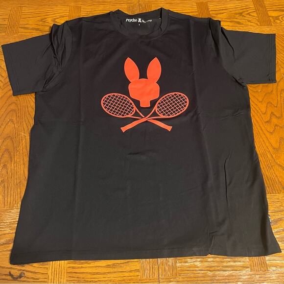 Psycho Bunny Men’s Courtside Tennis Racket Bunny Graphic Tee Sz 7 or XL Slim Fit - Picture 3 of 13